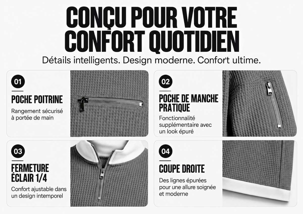 Gaspard | Pull gaufré à demi-zip - Casa Cavari