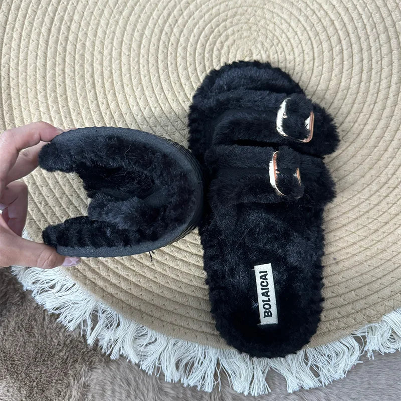Albane | Mules fourrées à boucles - Casa Cavari