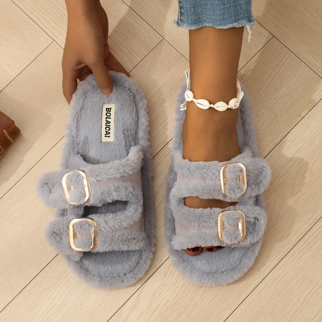 Albane | Mules fourrées à boucles - Casa Cavari