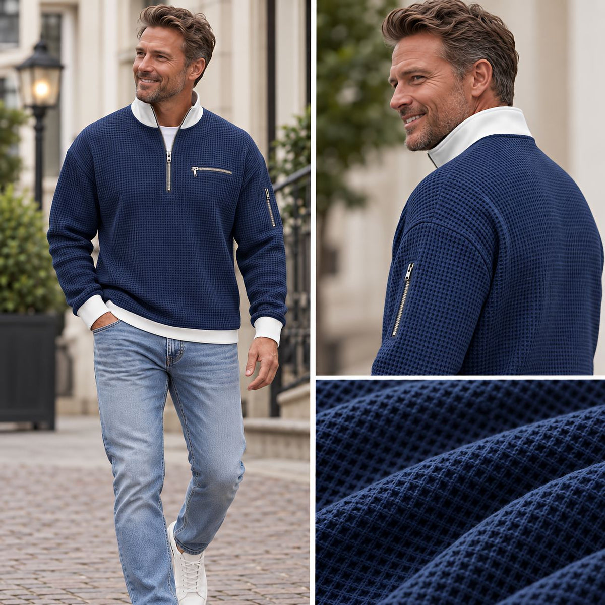 Gaspard | Pull gaufré à demi-zip - Casa Cavari