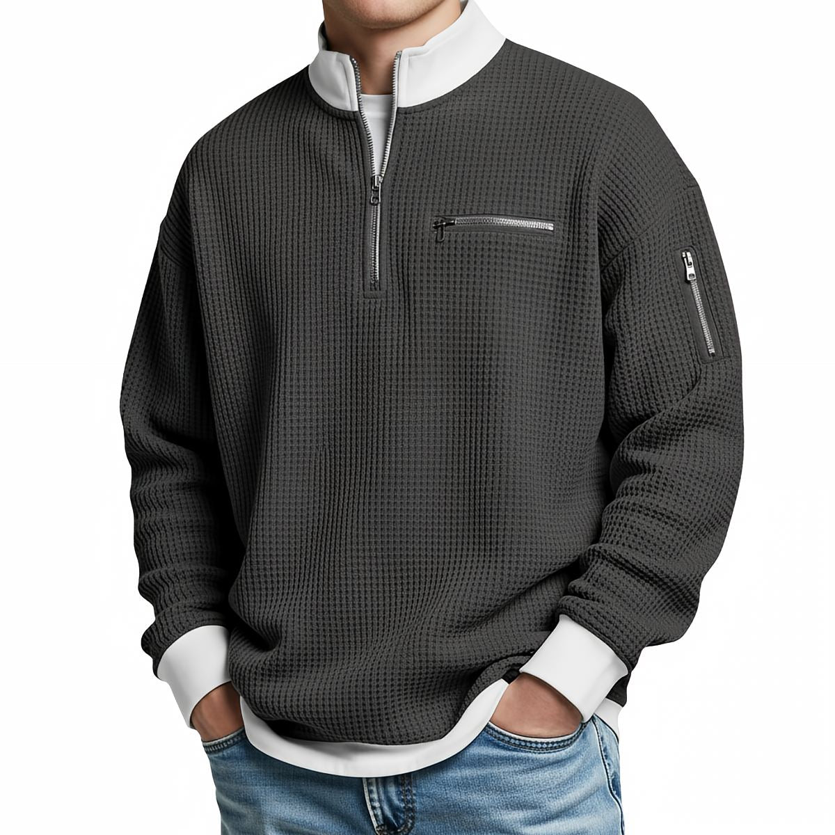Gaspard | Pull gaufré à demi-zip - Casa Cavari