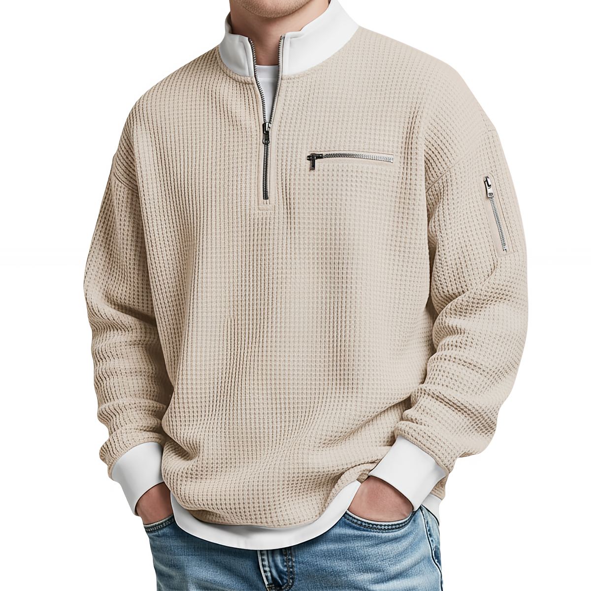 Gaspard | Pull gaufré à demi-zip - Casa Cavari