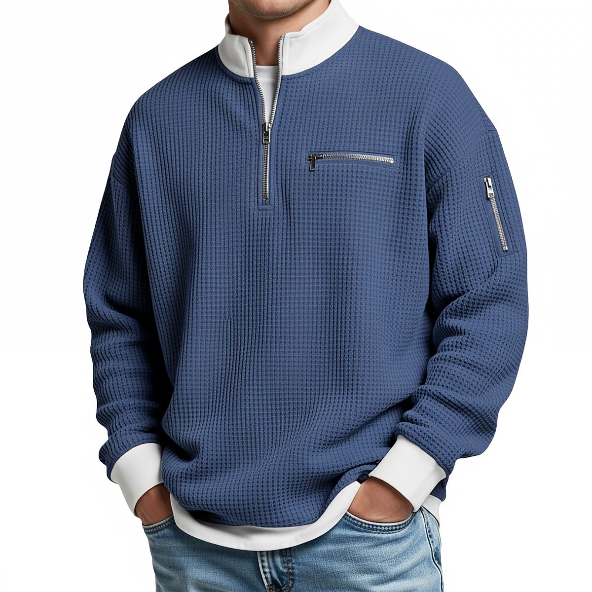 Gaspard | Pull gaufré à demi-zip - Casa Cavari