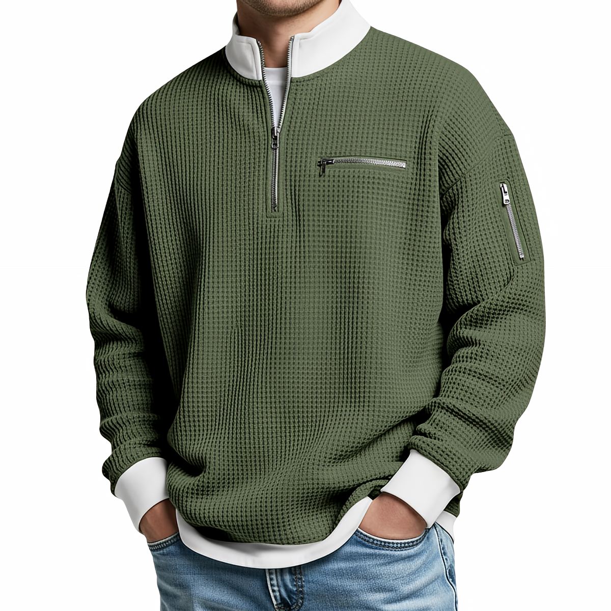 Gaspard | Pull gaufré à demi-zip - Casa Cavari