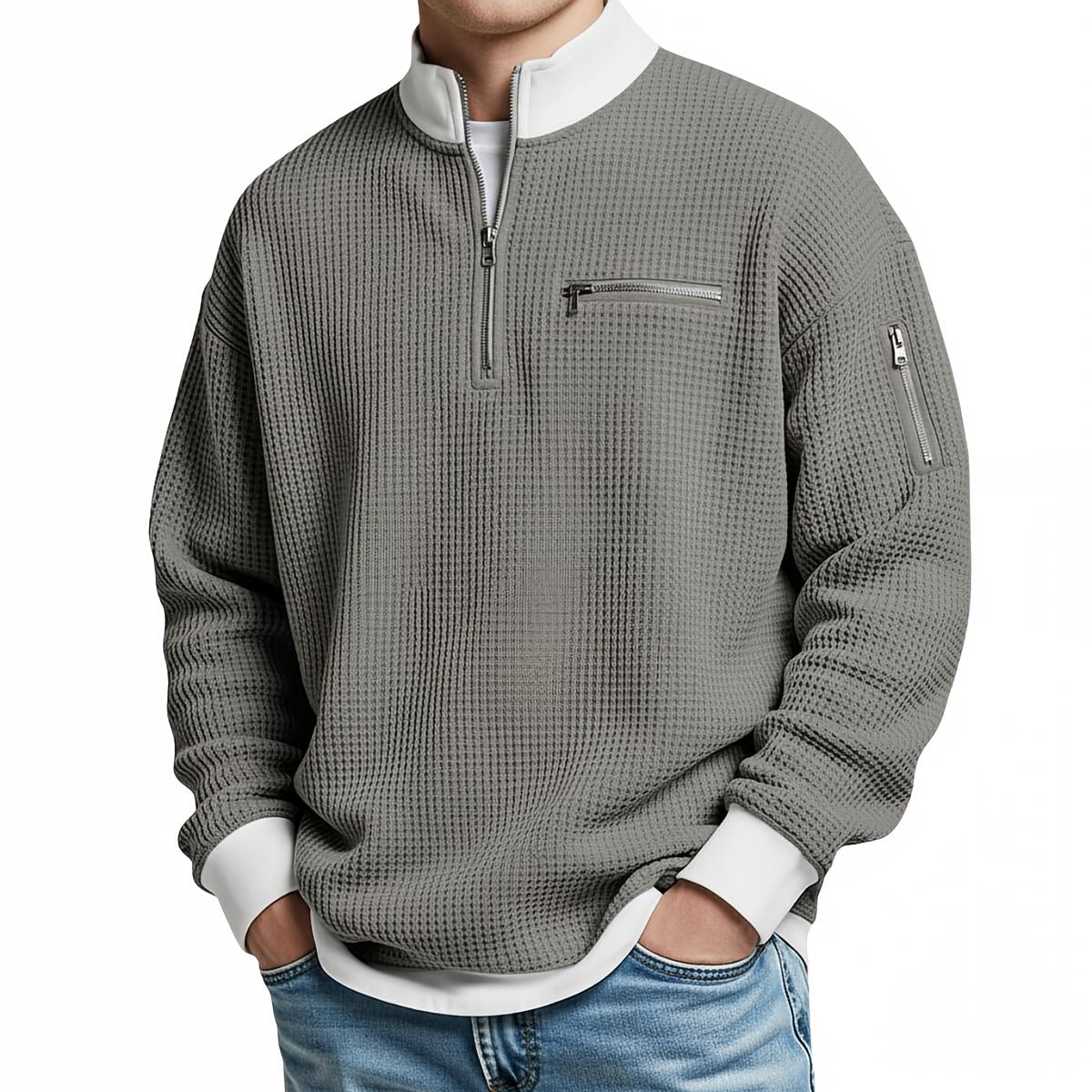 Gaspard | Pull gaufré à demi-zip - Casa Cavari