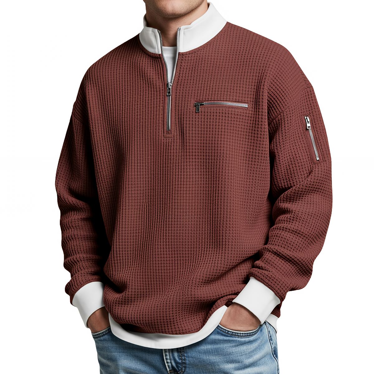 Gaspard | Pull gaufré à demi-zip - Casa Cavari
