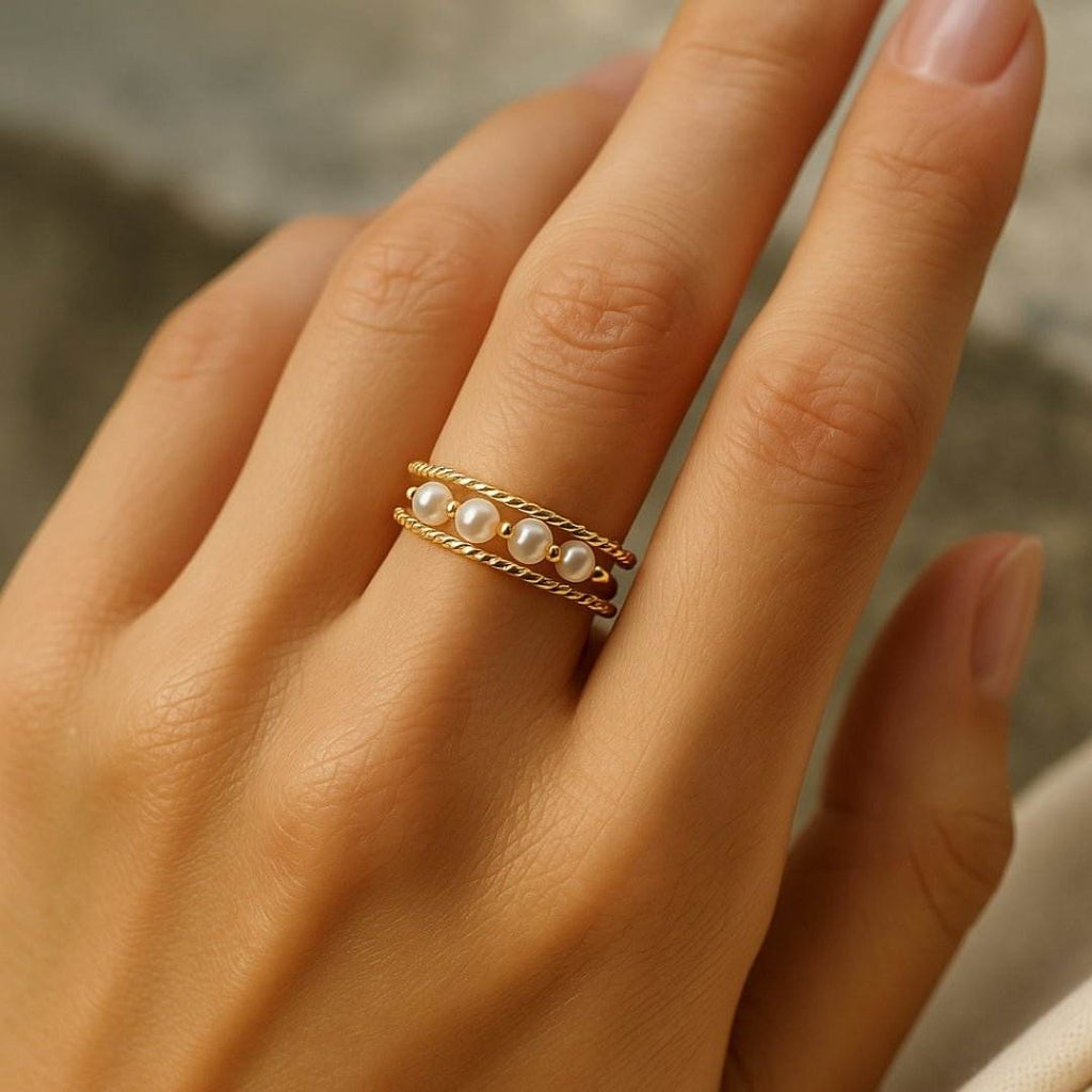 Beatriz|Anillo doble con perlas - CasaCavari