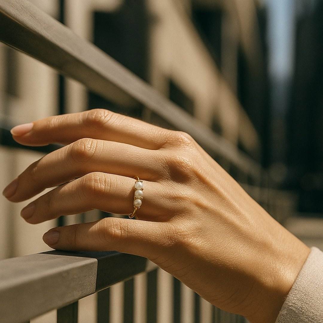 Dalia|Anillo triple perla - CasaCavari
