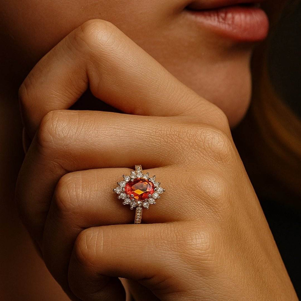 Vega|Anillo rubí halo - CasaCavari